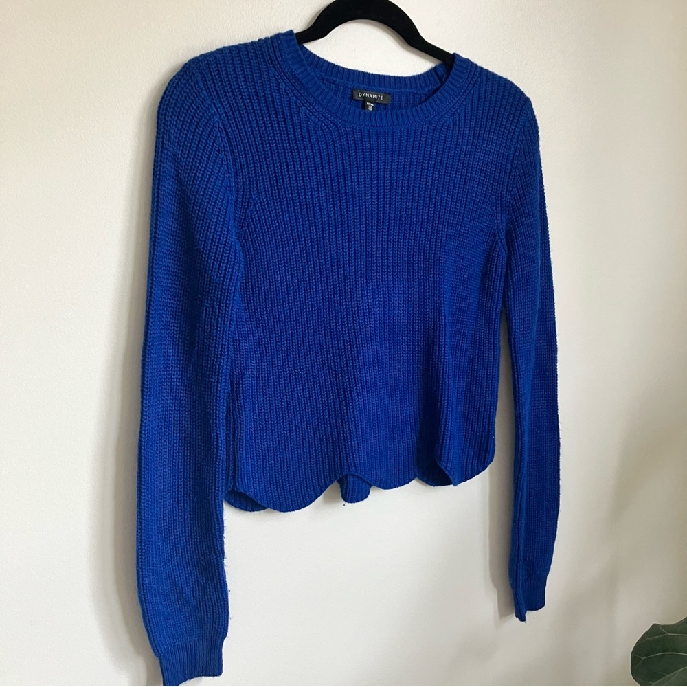 Dynamite Electric Blue Knit Sweater with Scallop Hem